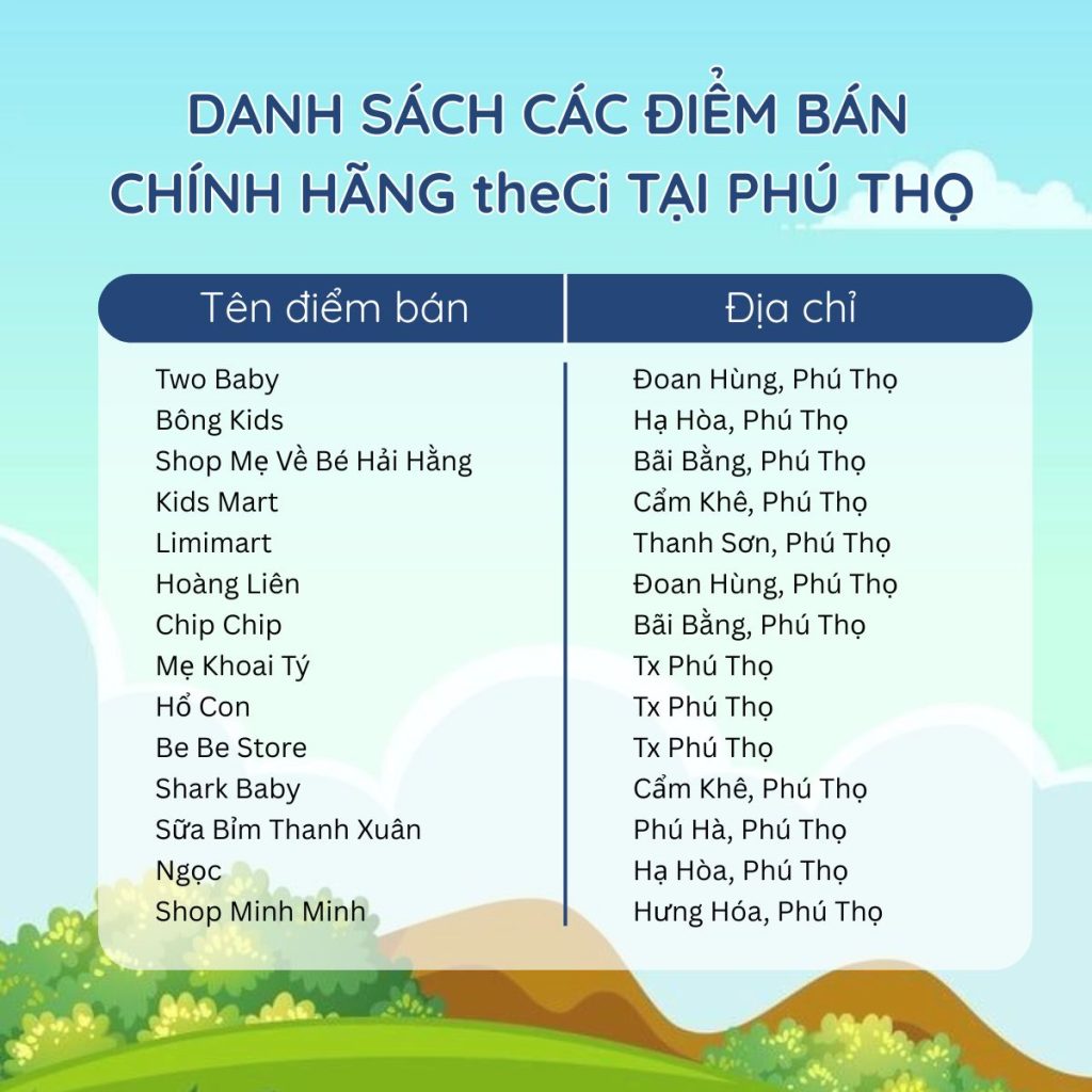 Danh sách điểm bán chính hãng theCi tại Phú Thọ 