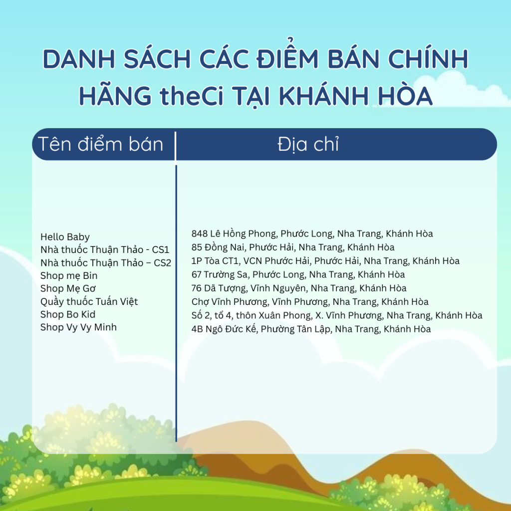 Danh sách điểm bán chính hãng theCi tại Khánh Hòa